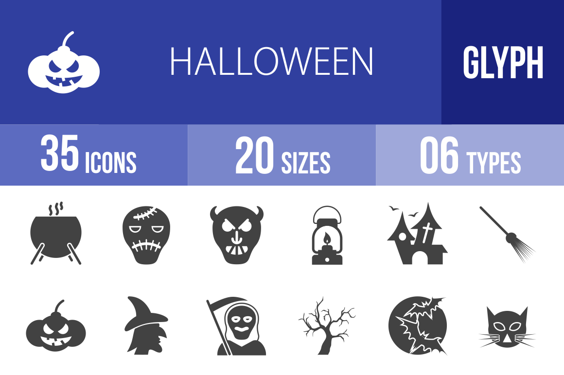 35 Halloween Glyph Icons - Overview - IconBunny