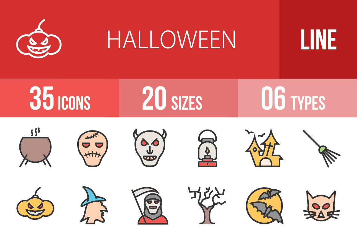 35 Halloween Line Multicolor Filled Icons - Overview - IconBunny