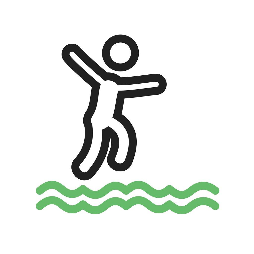 Jumping in Water Line Green Black Icon