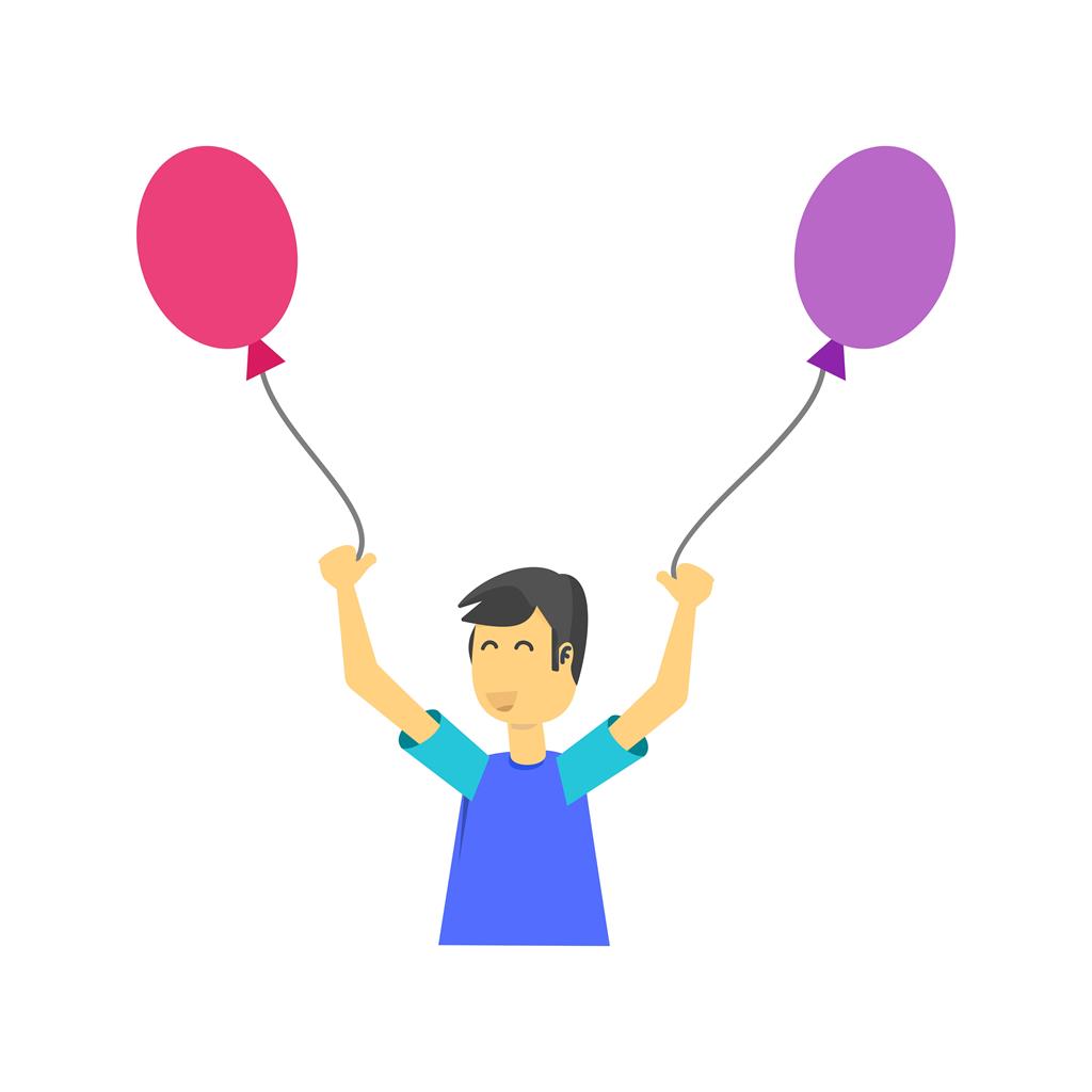 Child with Balloons Flat Multicolor Icon
