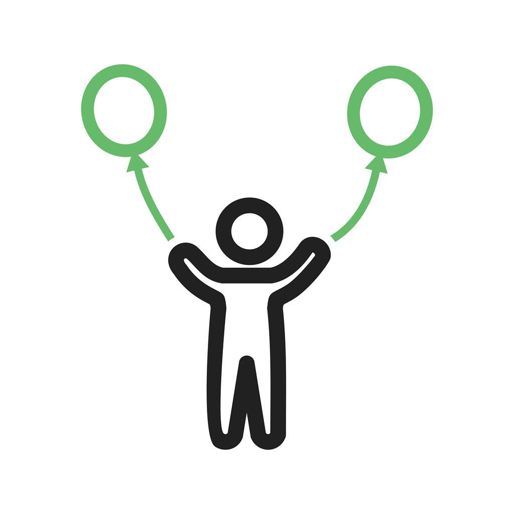 Child with Balloons Line Green Black Icon
