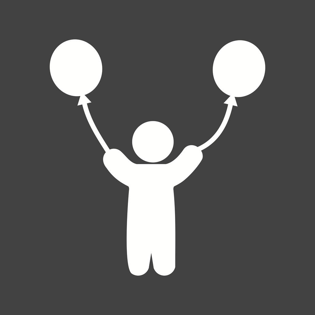 Child with Balloons Glyph Inverted Icon