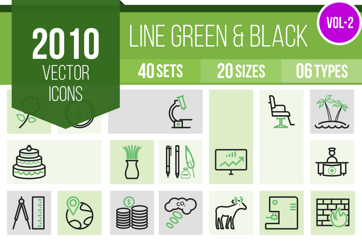 2010 Line Green & Black Icons Bundle - Overview - IconBunny