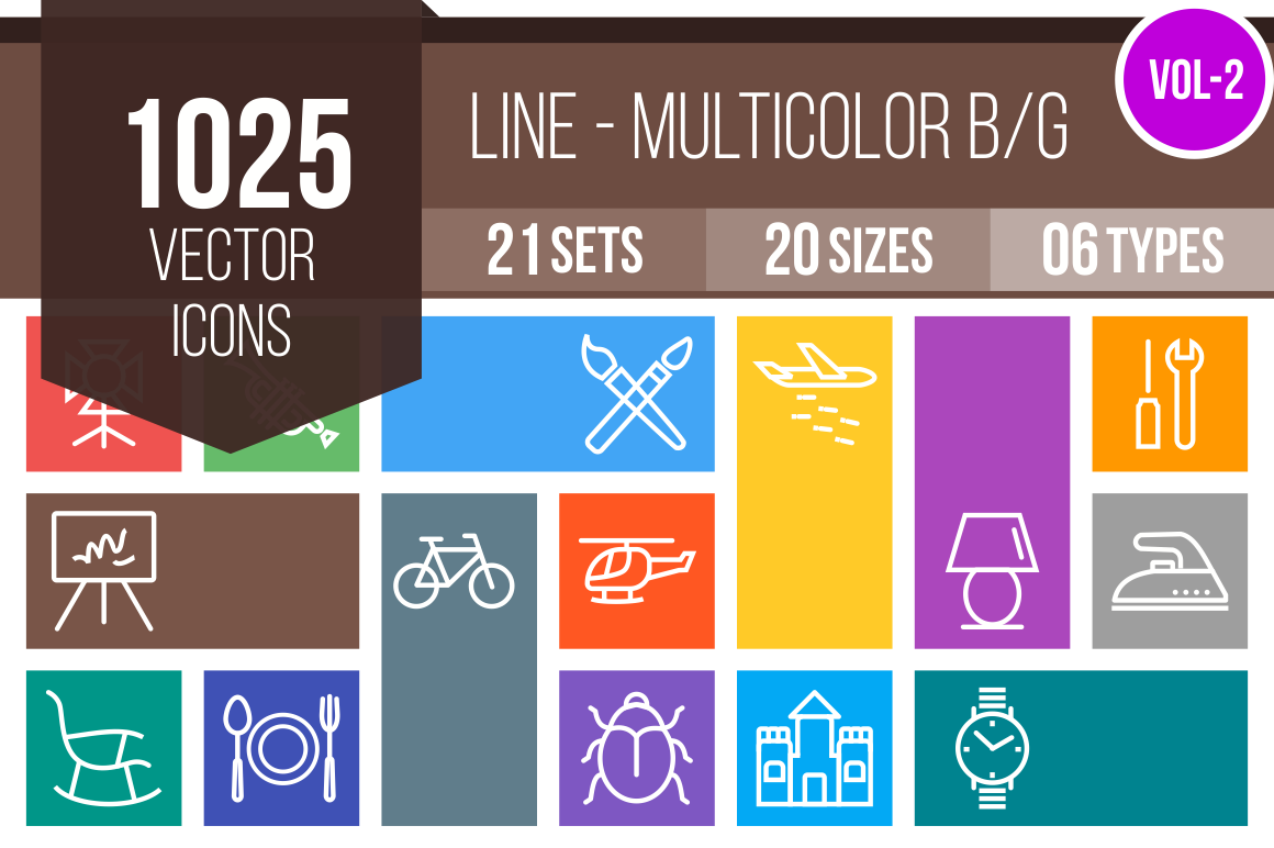 1025 Line Multicolor B/G Icons Bundle - Overview - IconBunny