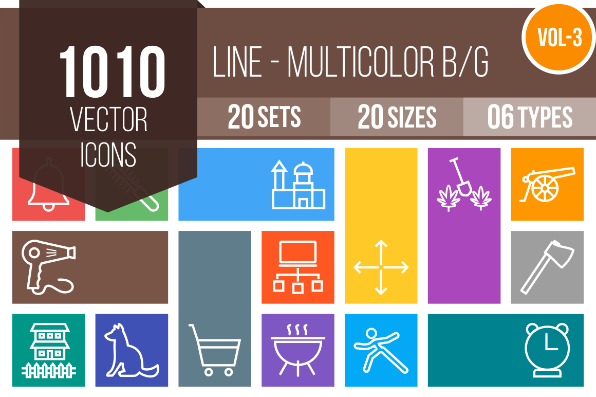1010 Line Multicolor B/G Icons Bundle - Overview - IconBunny