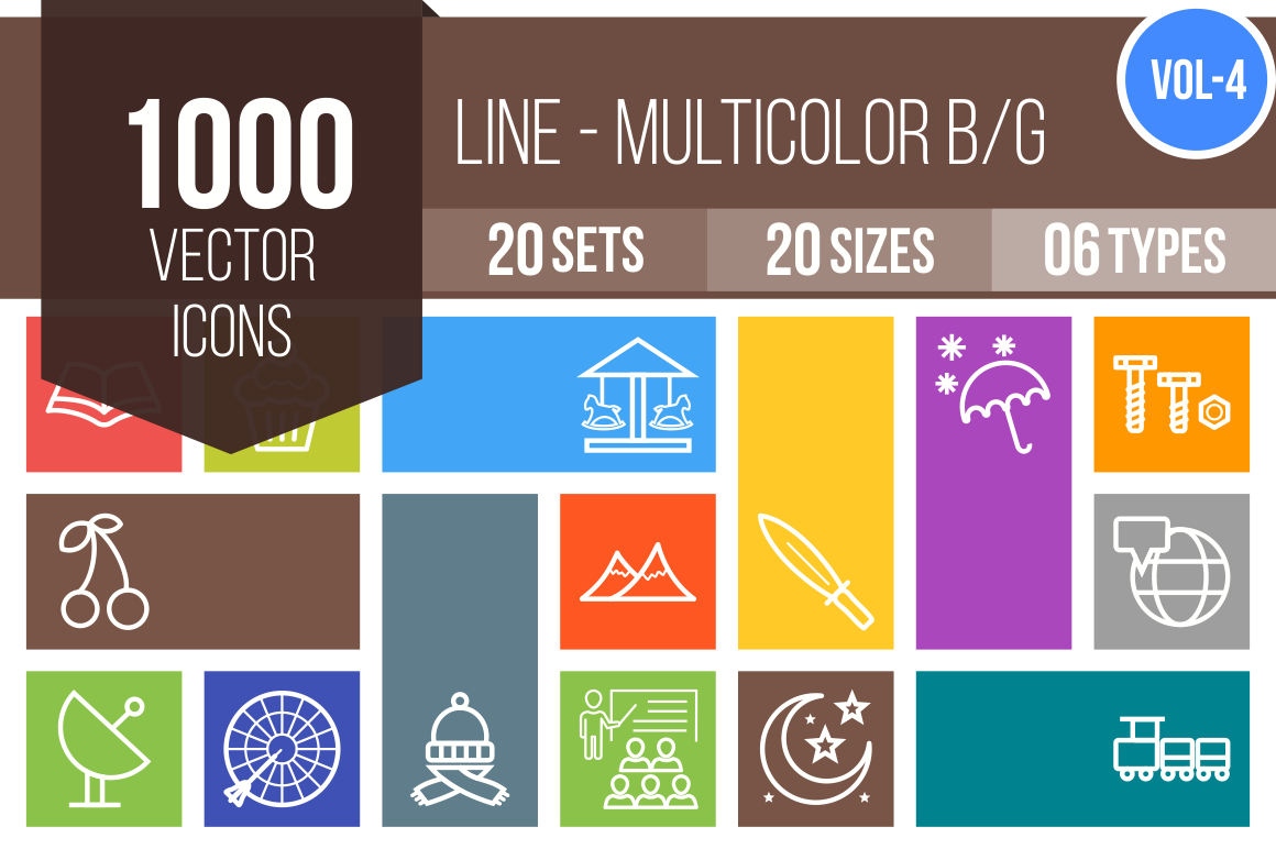 1000 Line Multicolor B/G Icons Bundle - Overview - IconBunny