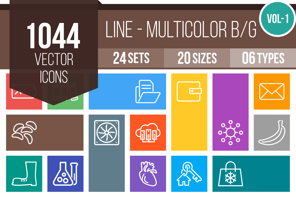 1044 Line Multicolor B/G Icons Bundle - Overview - IconBunny