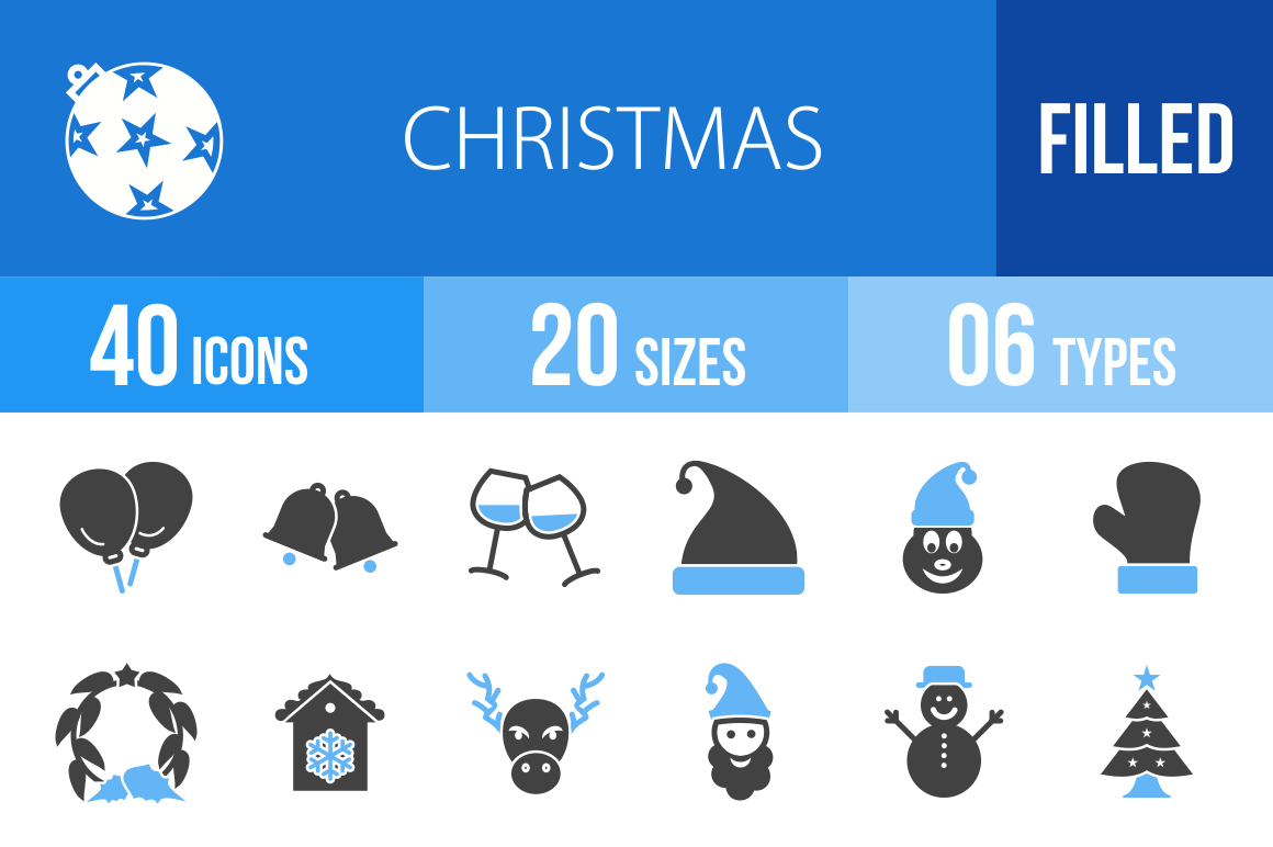 40 Christmas Blue & Black Icons - Overview - IconBunny