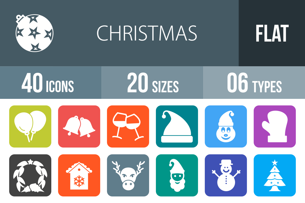 40 Christmas Flat Round Corner Icons - Overview - IconBunny