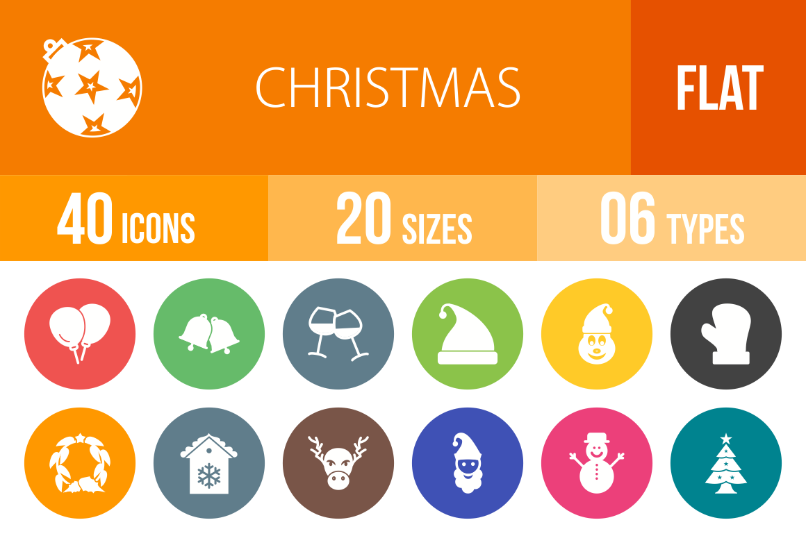 40 Christmas Flat Round Icons - Overview - IconBunny