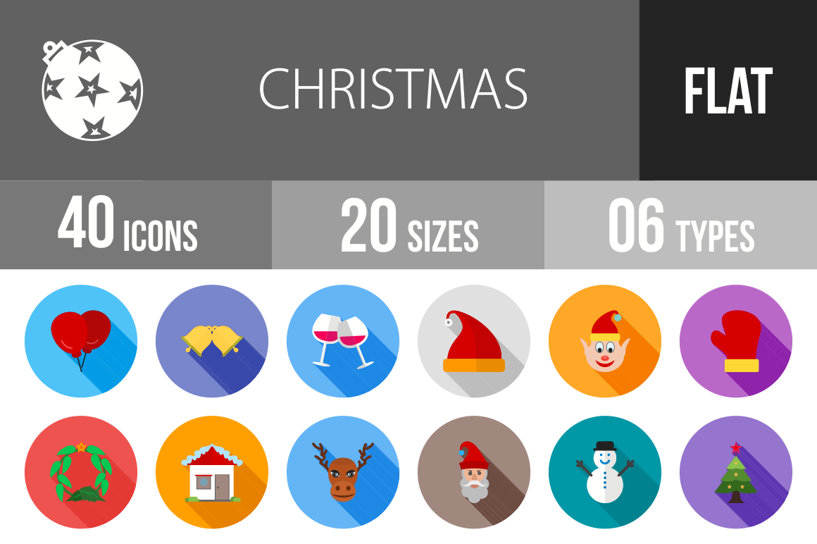 40 Christmas Flat Shadowed Icons - Overview - IconBunny