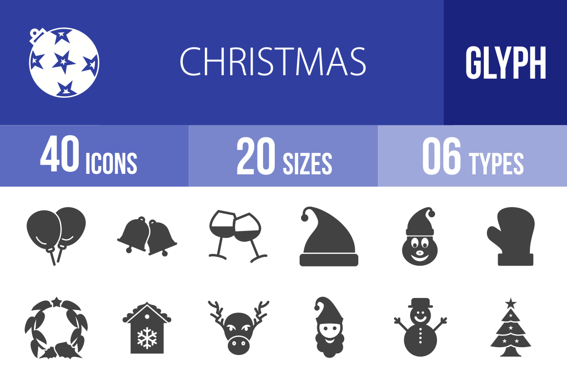 40 Christmas Glyph Icons - Overview - IconBunny