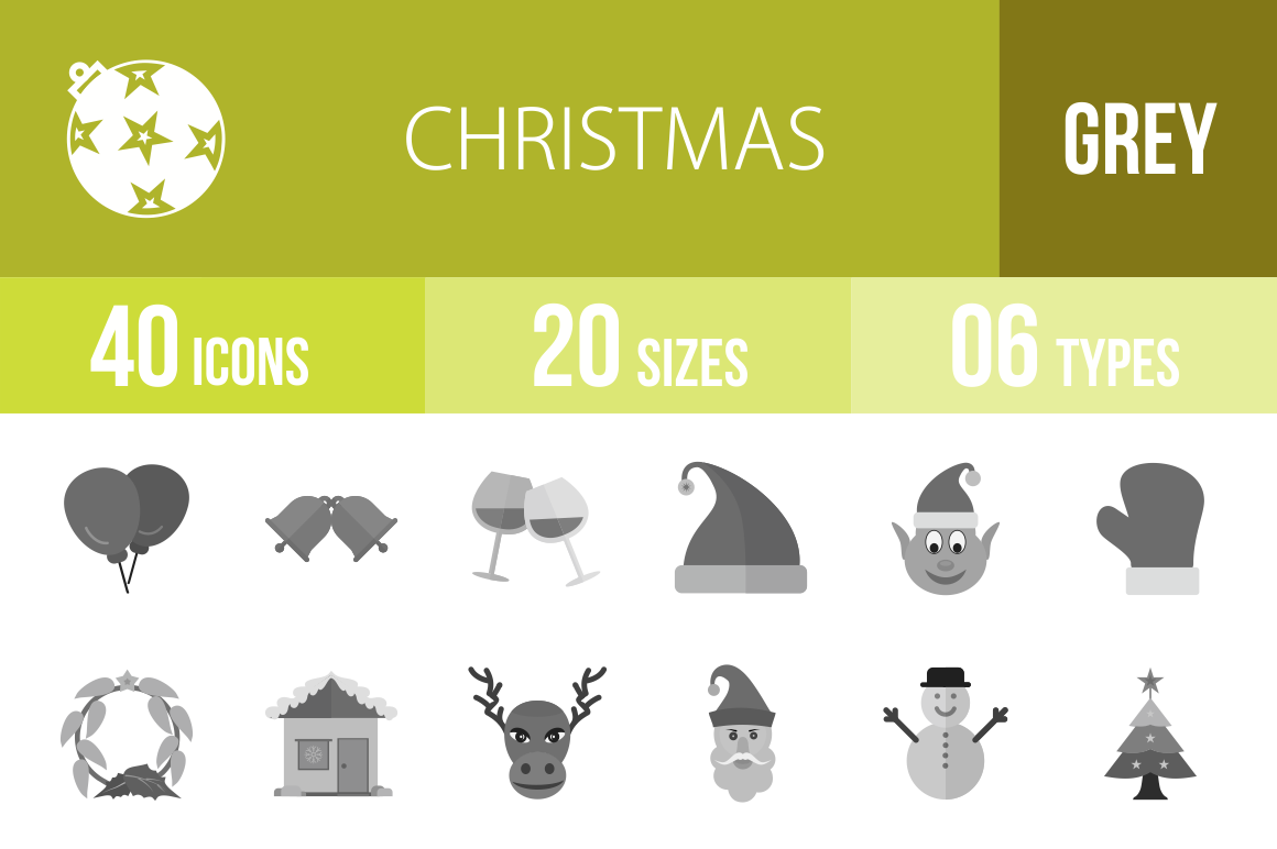 40 Christmas Greyscale Icons - Overview - IconBunny