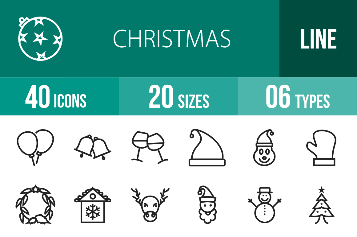 40 Christmas Line Icons - Overview - IconBunny
