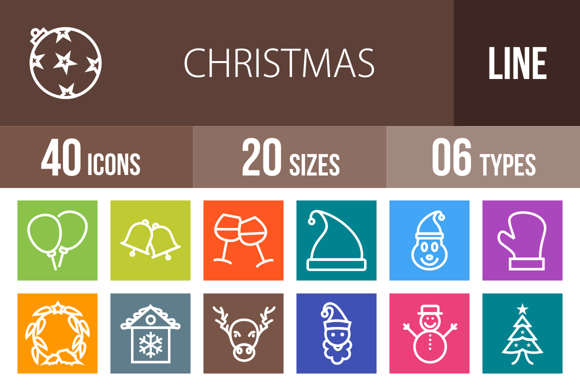 40 Christmas Line Multicolor B/G Icons - Overview - IconBunny