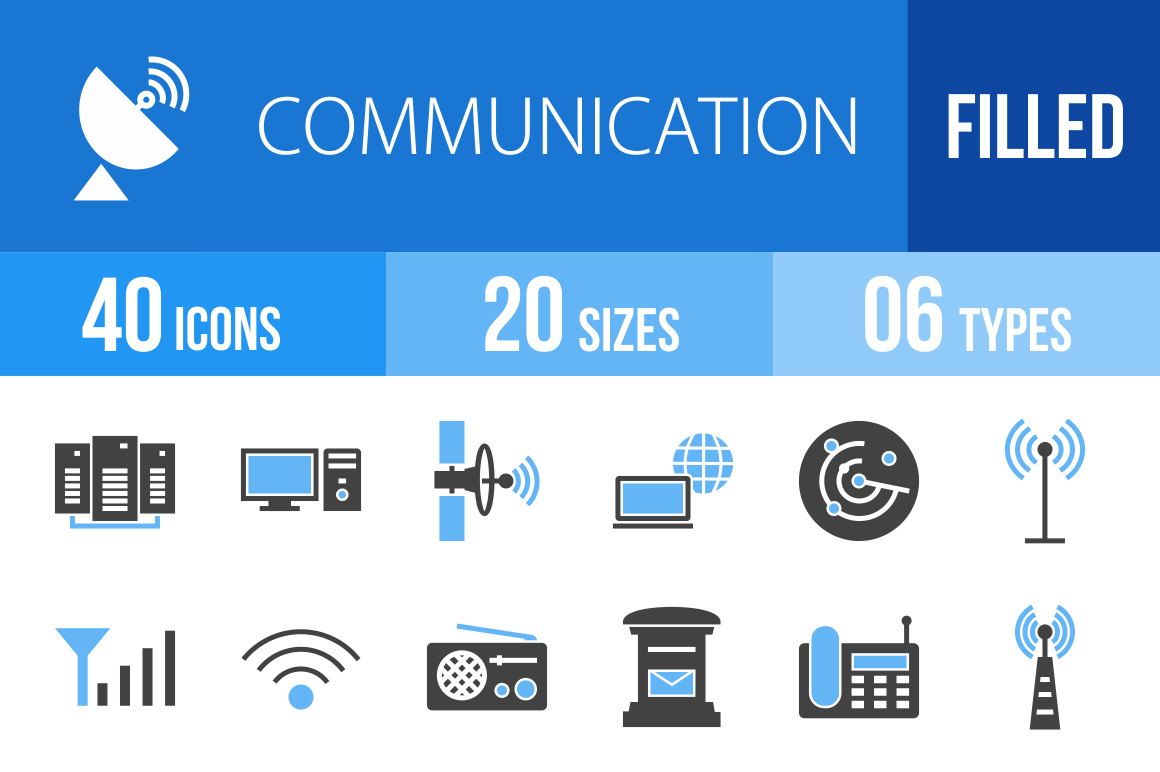 40 Communication Blue & Black Icons - Overview - IconBunny