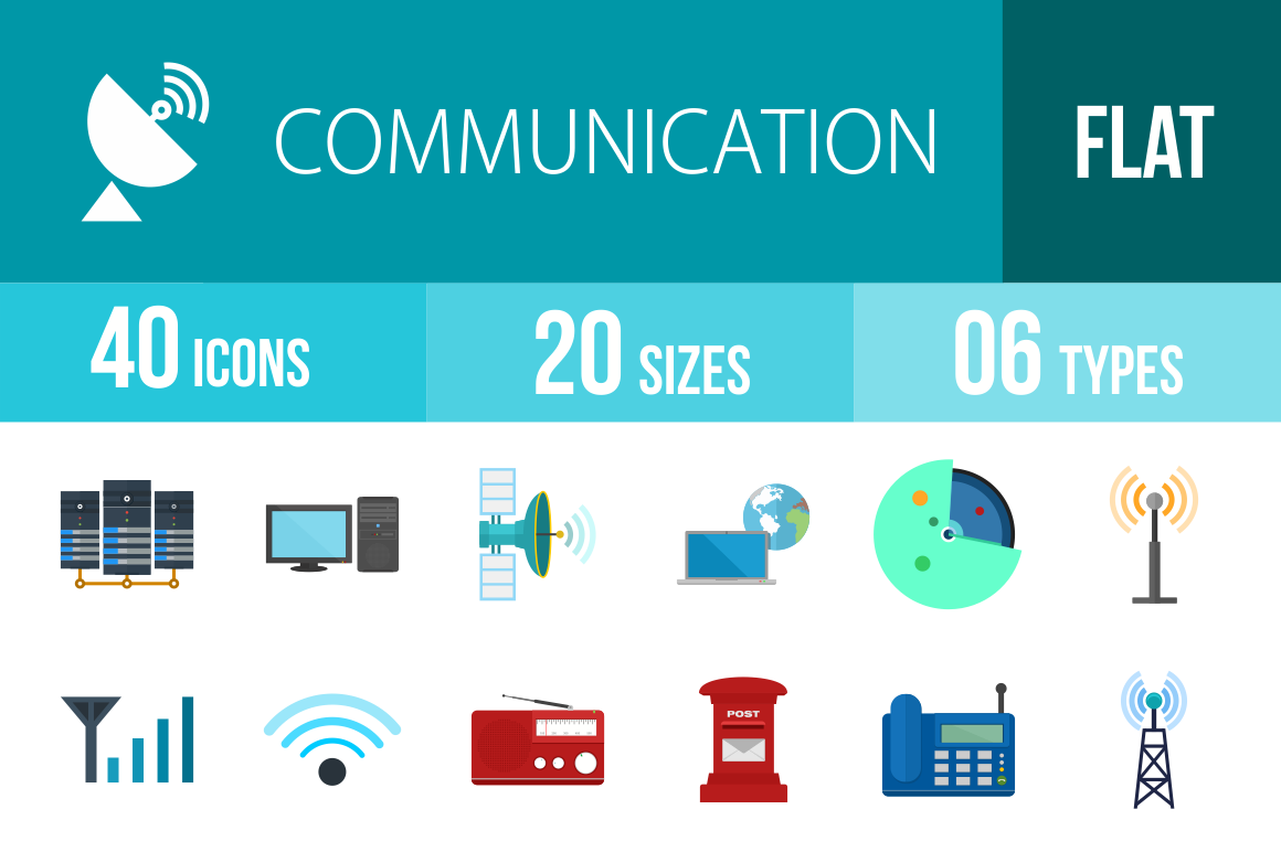 40 Communication Flat Multicolor Icons - Overview - IconBunny