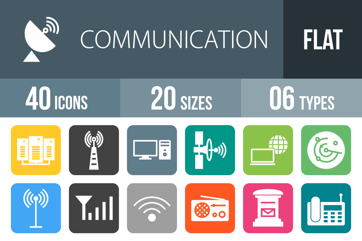40 Communication Flat Round Corner Icons - Overview - IconBunny