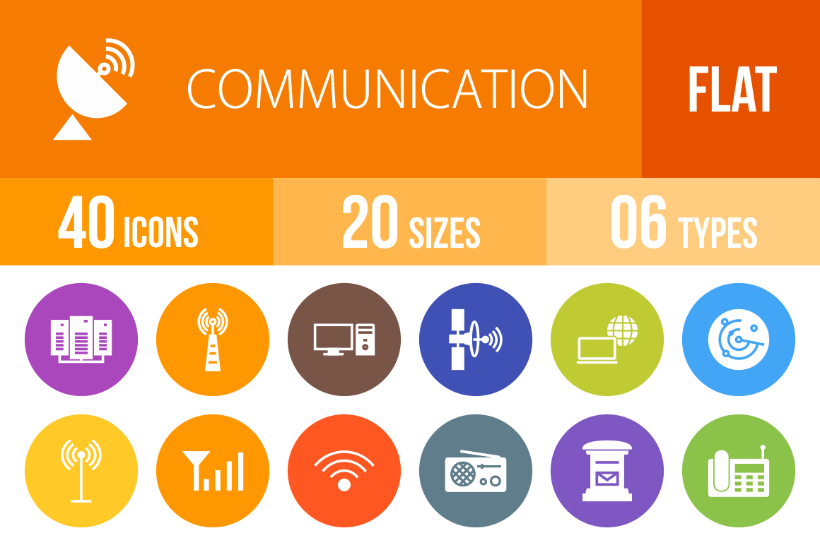 40 Communication Flat Round Icons - Overview - IconBunny