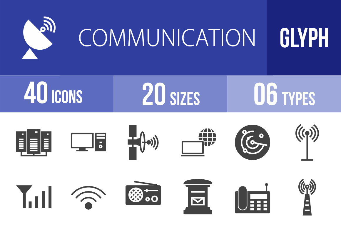 40 Communication Glyph Icons - Overview - IconBunny