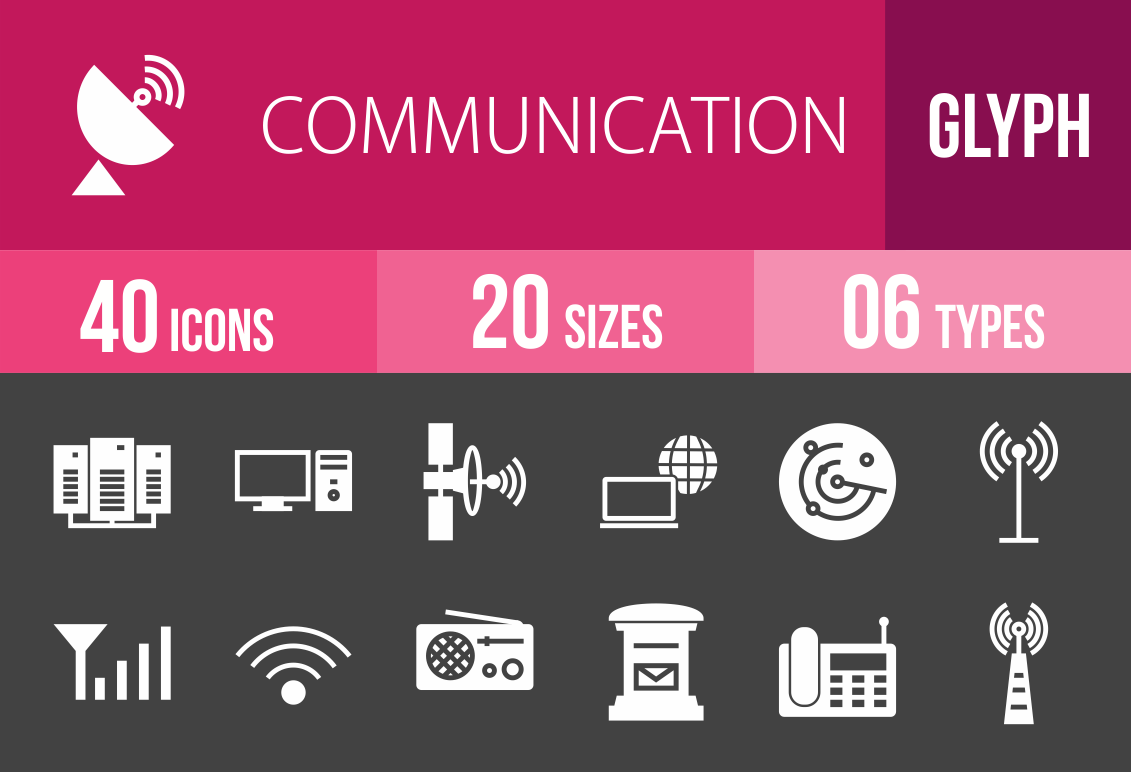 40 Communication Glyph Inverted Icons - Overview - IconBunny
