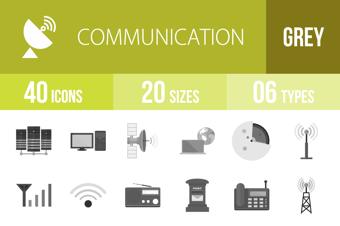 40 Communication Greyscale Icons - Overview - IconBunny