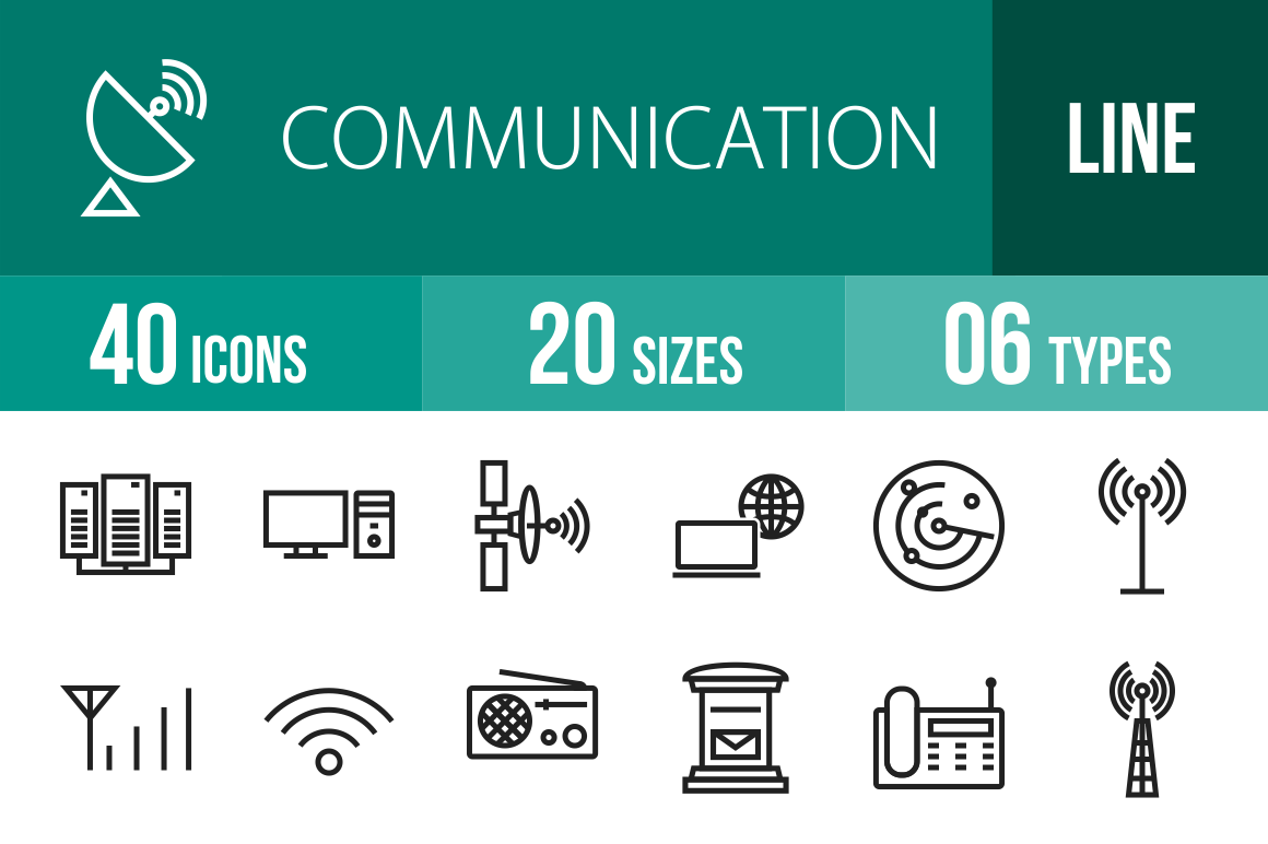 40 Communication Line Icons - Overview - IconBunny