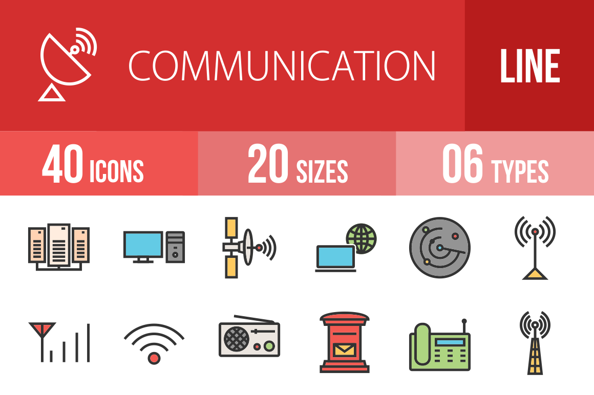 40 Communication Line Multicolor Filled Icons - Overview - IconBunny