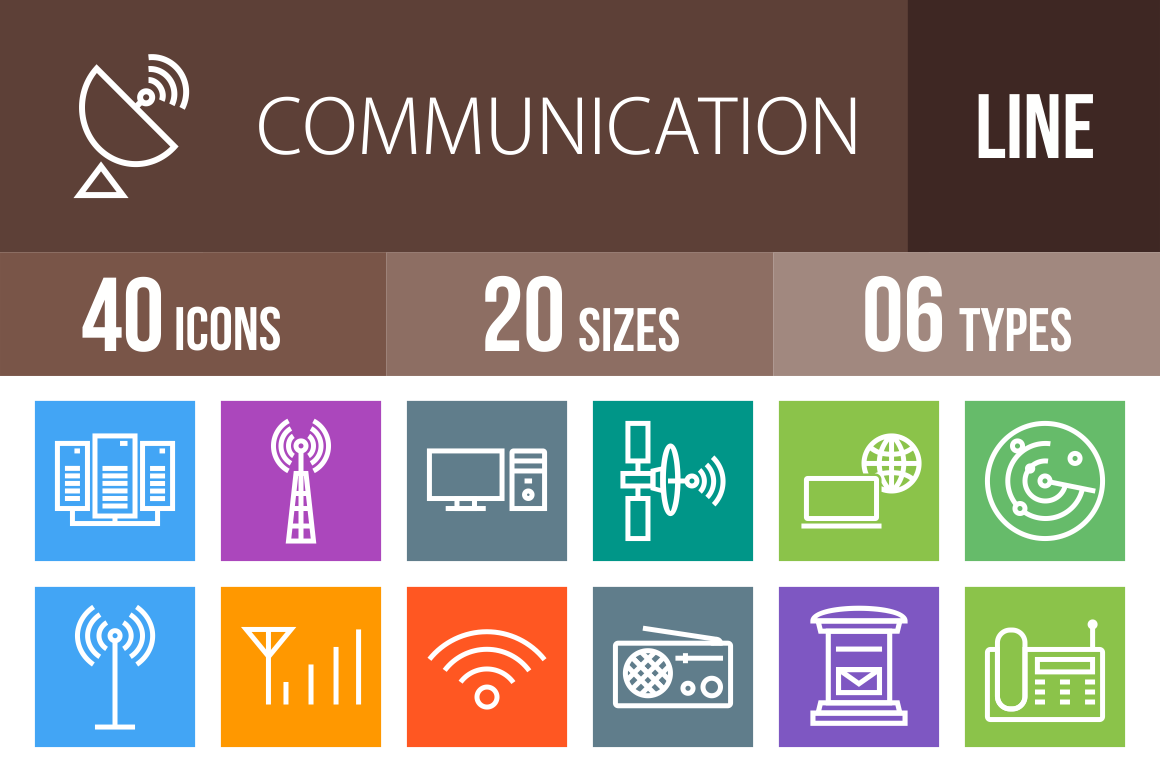 40 Communication Line Multicolor B/G Icons - Overview - IconBunny