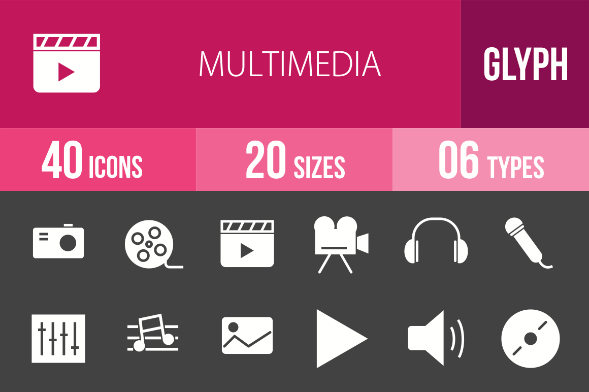 40 Multimedia Glyph Inverted Icons - Overview - IconBunny