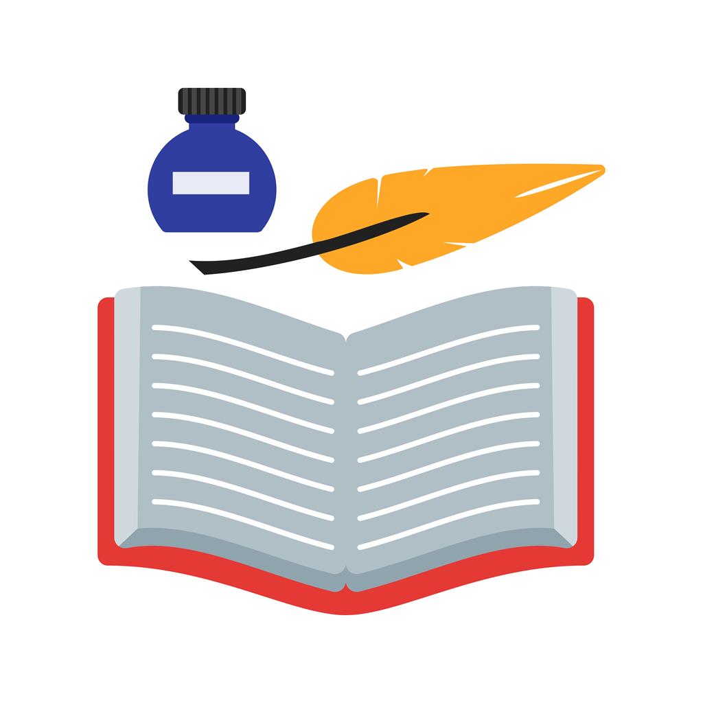 Quill and Book Flat Multicolor Icon