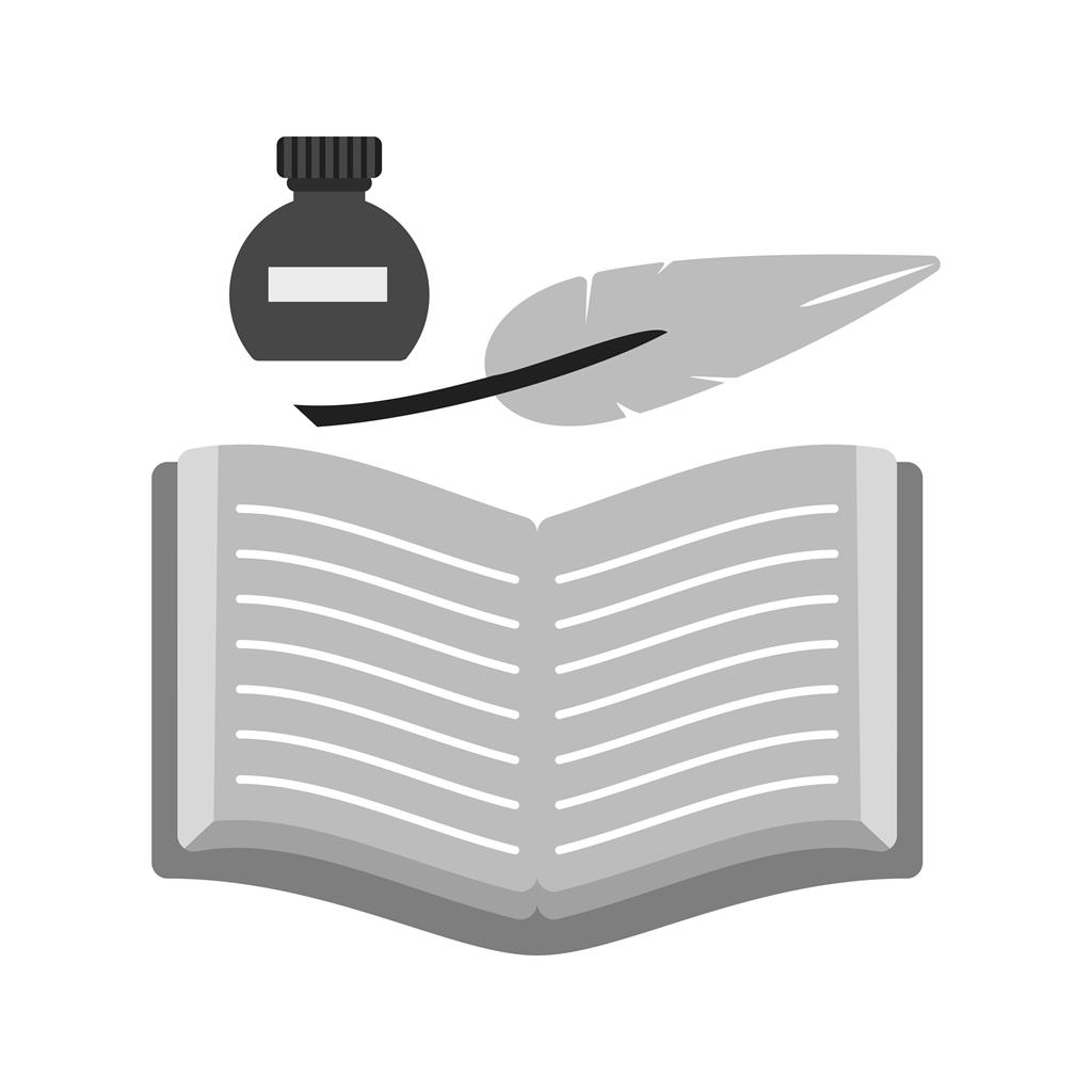 Quill and Book Greyscale Icon