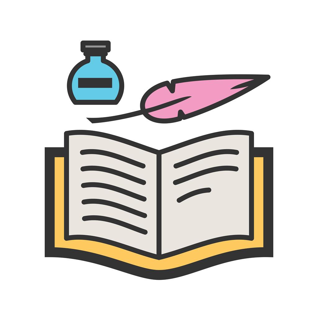 Quill and Book Line Filled Icon