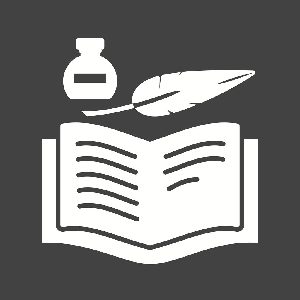Quill and Book Glyph Inverted Icon