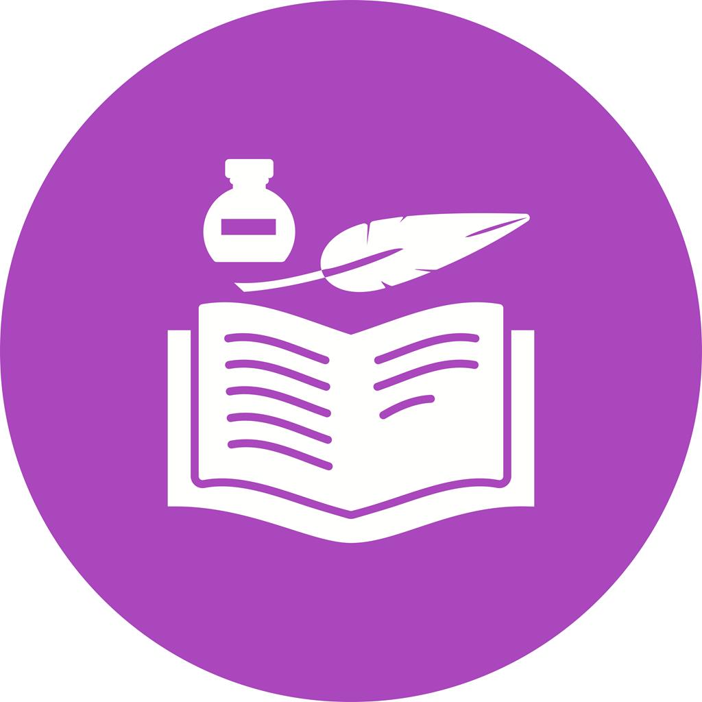 Quill and Book Flat Round Icon