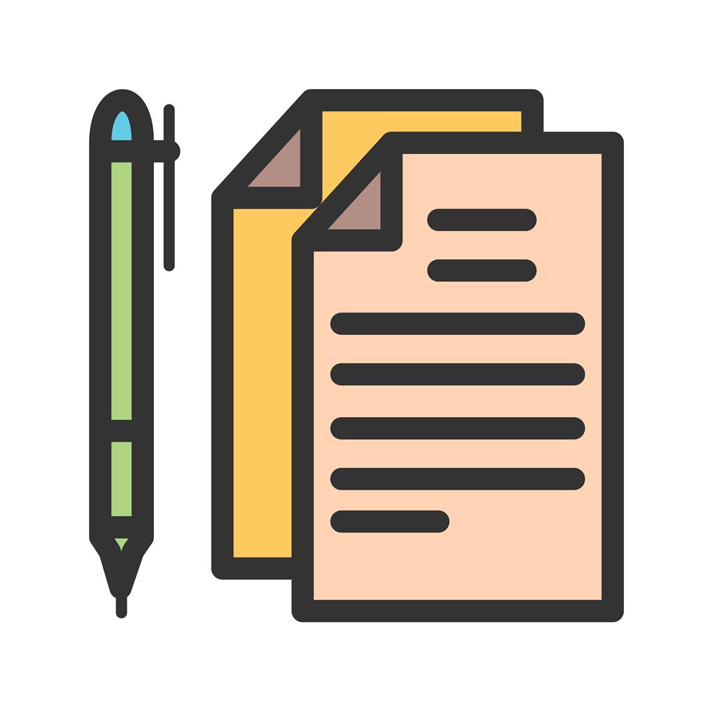 Documents and Pen Line Filled Icon