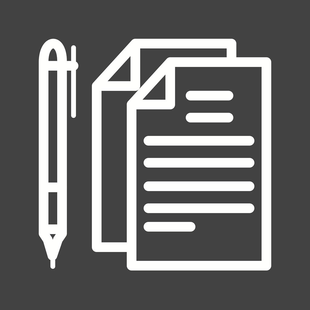 Documents and Pen Line Inverted Icon