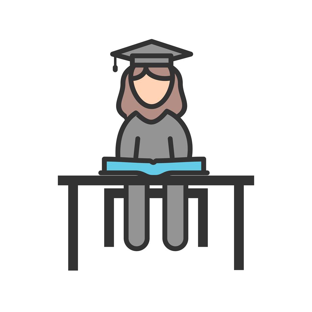 Female Student Studying Line Filled Icon