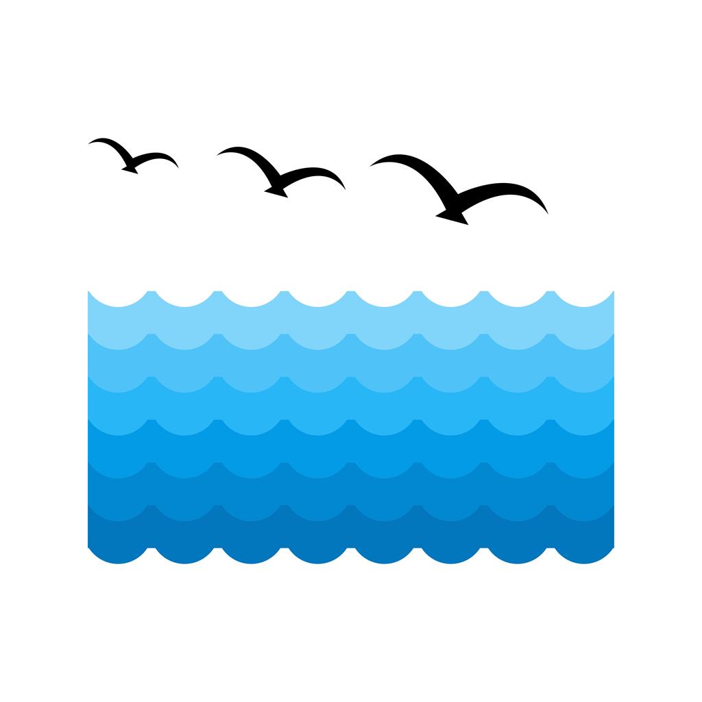 Water and Birds Flat Multicolor Icon