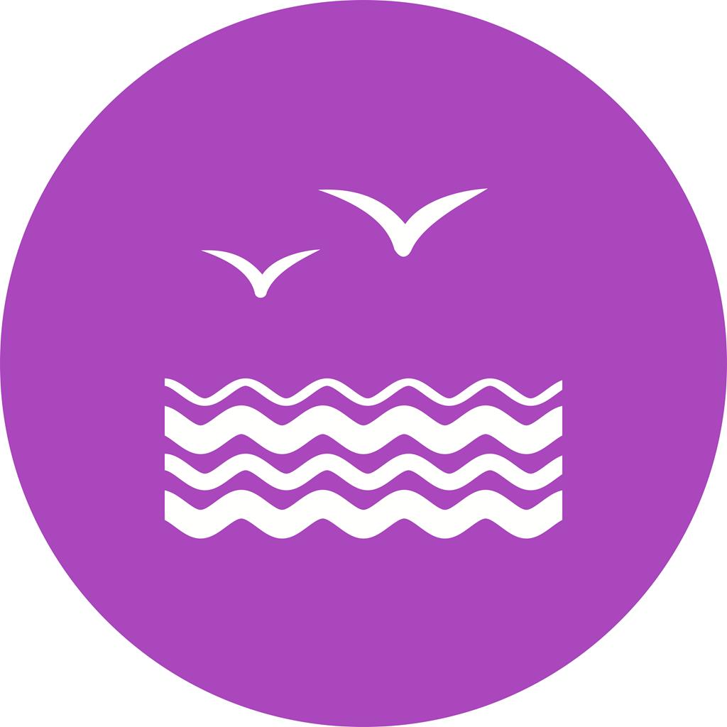 Water and Birds Flat Round Icon
