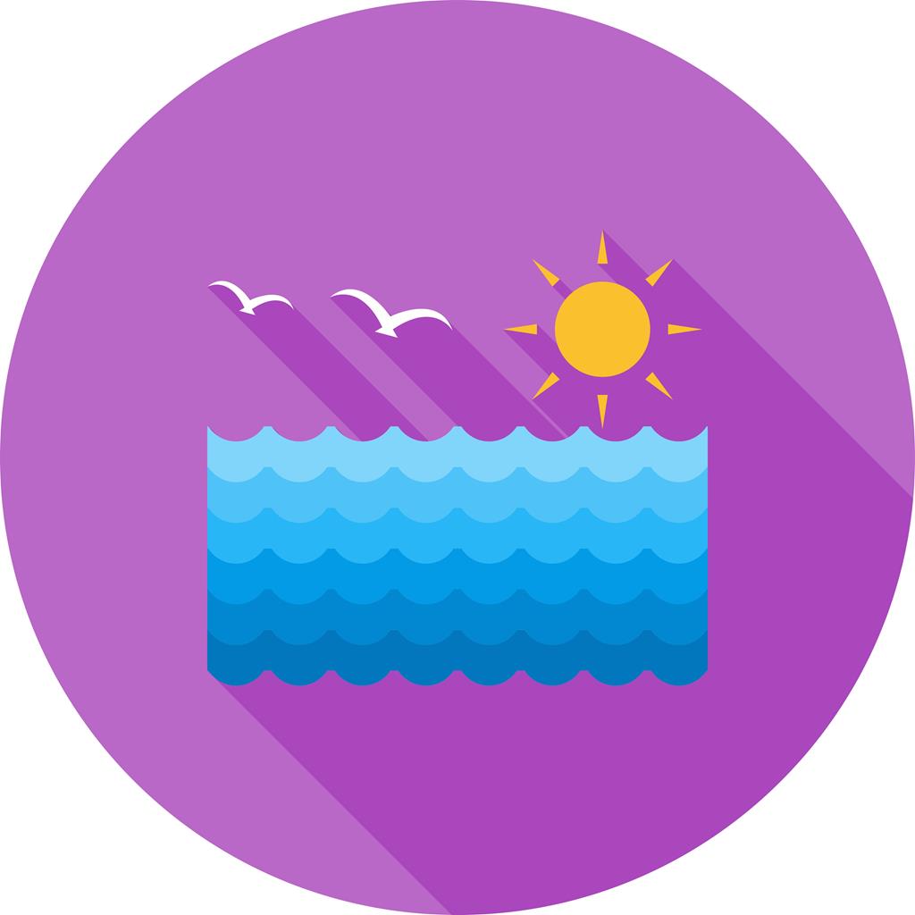 Sun and Waters Flat Shadowed Icon