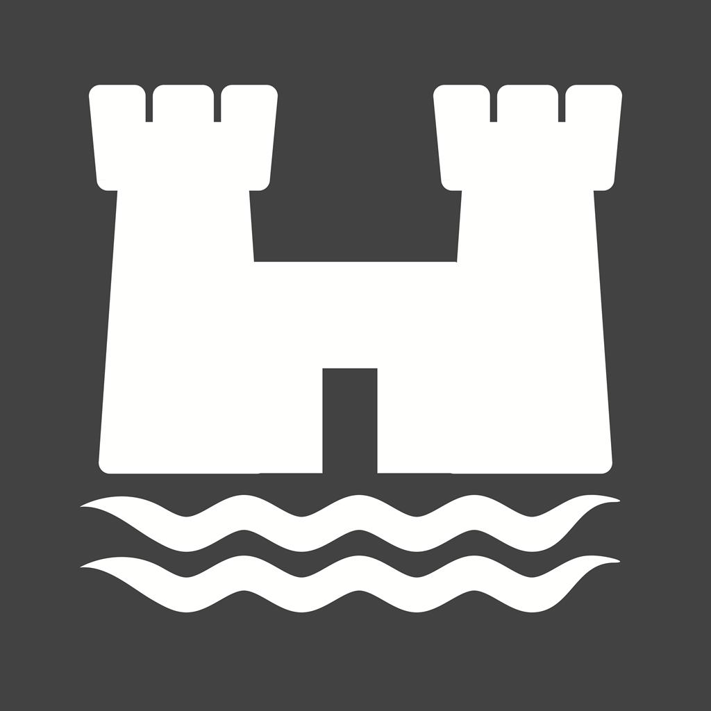 Castle on Beach Glyph Inverted Icon