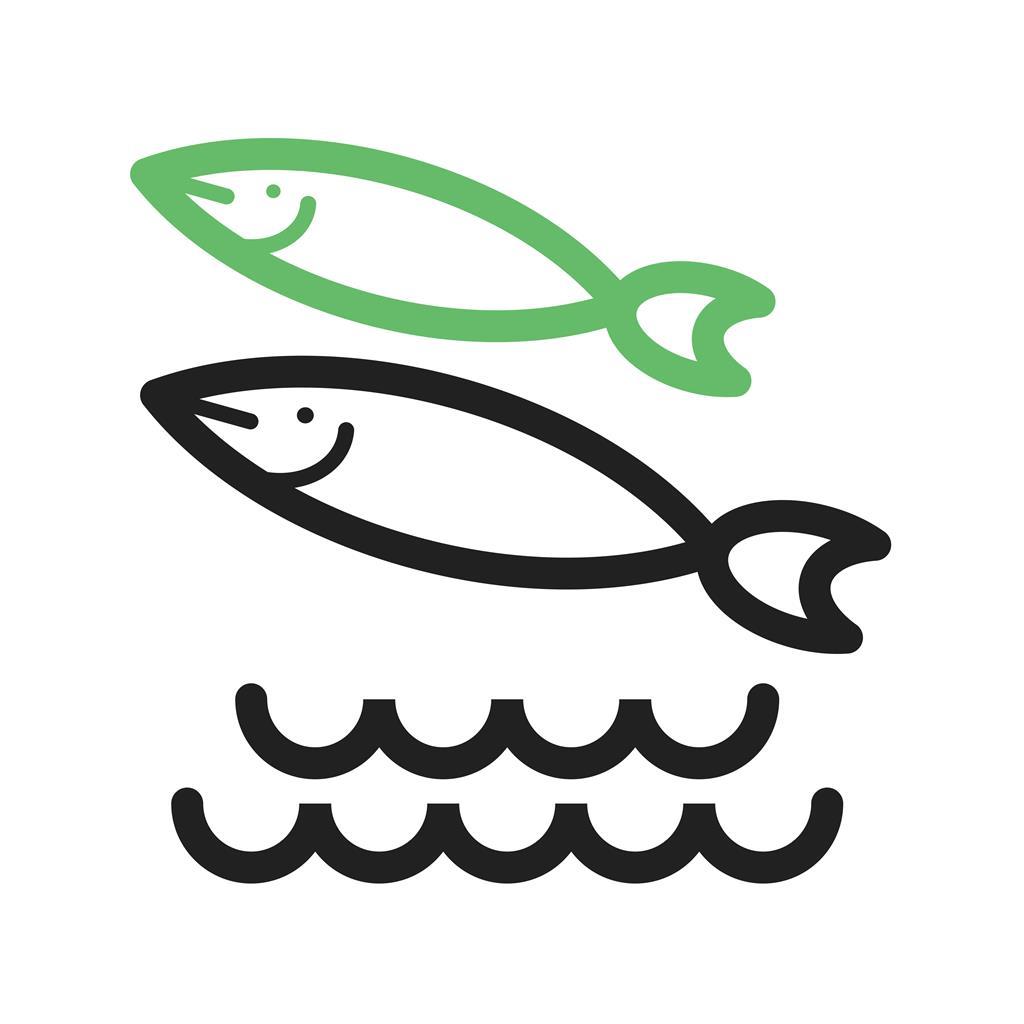 Fish Swimming in Water Line Green Black Icon