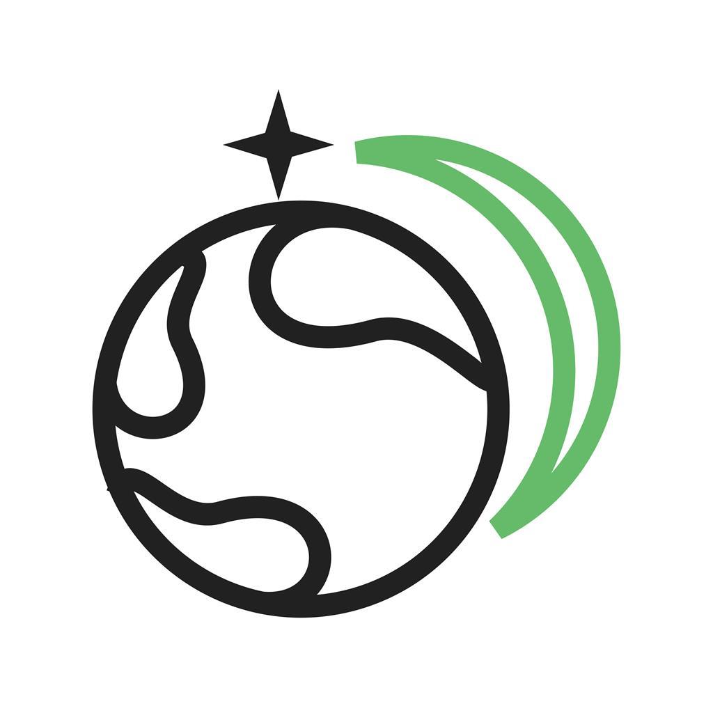 Star Orbitting Earth Line Green Black Icon