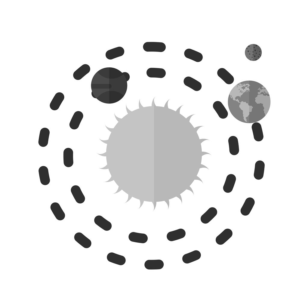 Planets Orbitting Sun Greyscale Icon