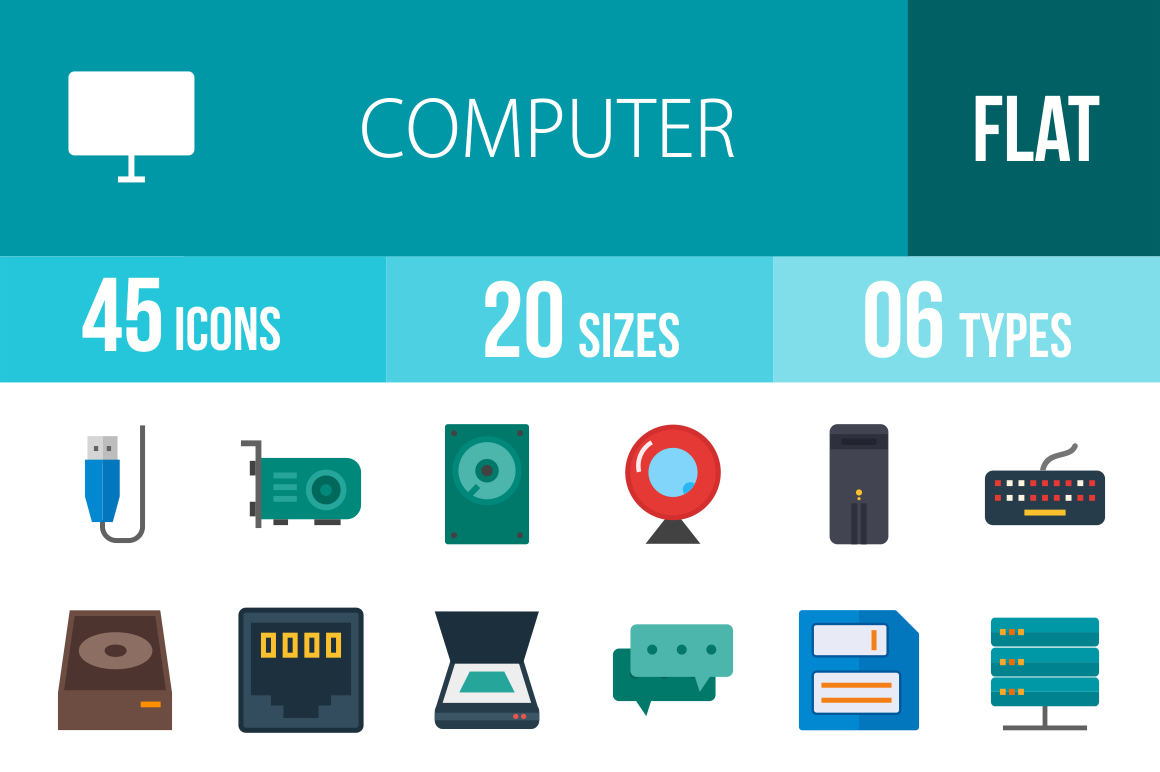 45 Computer & Hardware Flat Multicolor Icons - Overview - IconBunny