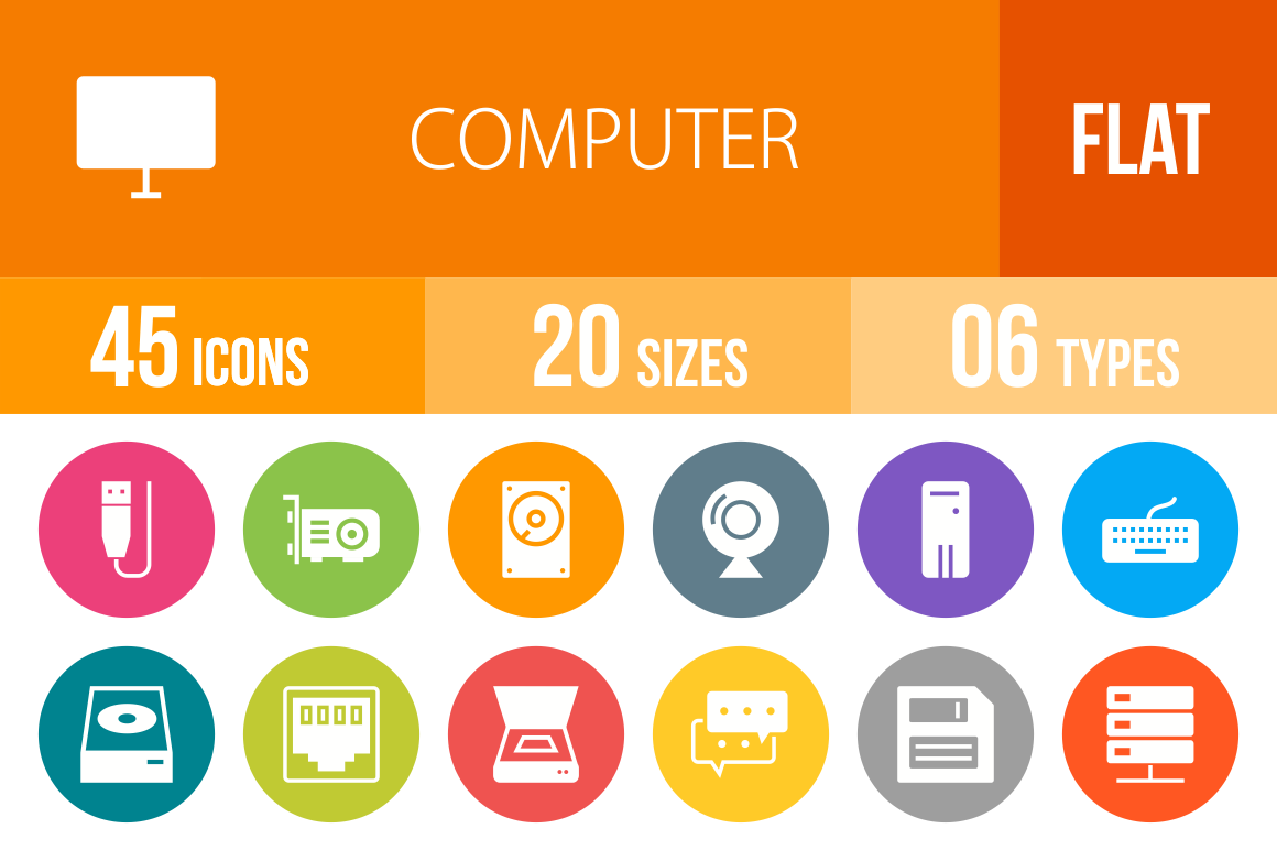 45 Computer & Hardware Flat Round Icons - Overview - IconBunny