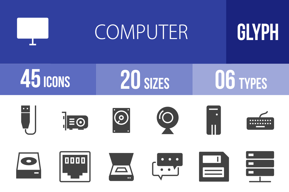 45 Computer & Hardware Glyph Icons - Overview - IconBunny