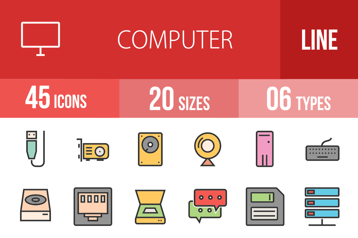 45 Computer & Hardware Line Multicolor Filled Icons - Overview - IconBunny