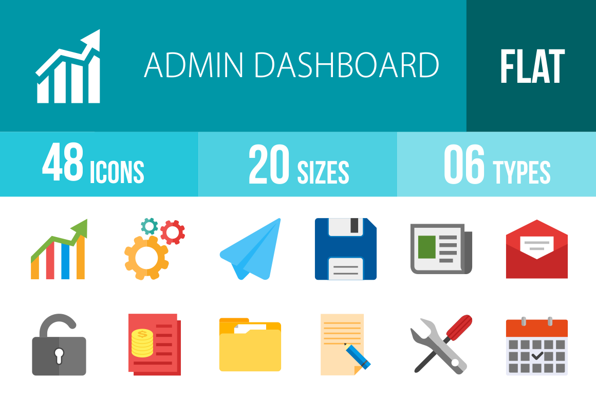 48 Admin Dashboard Flat Multicolor Icons - Overview - IconBunny
